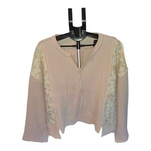 POL Pink and Cream Crew Neck Sweater